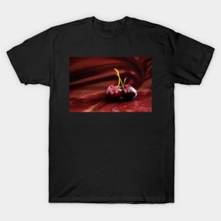 Three cherries on red background T-Shirt